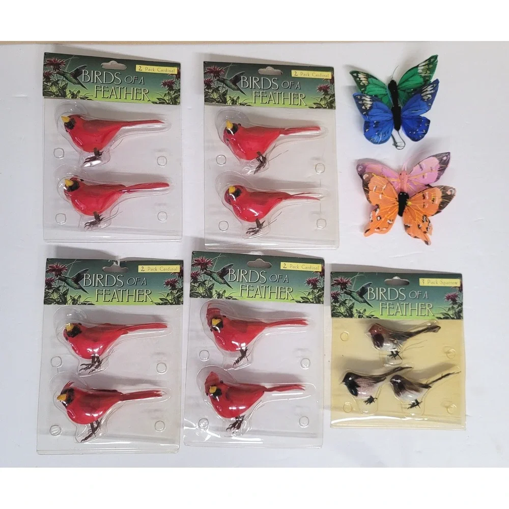 Birds of a Feather Craft Lot 11 Cardinals &‎ Sparrows/4 Butterflies Floral Decor